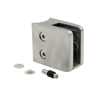 Držák skla 52x52x32mm s podpěrou a kolíkem, sklo 8-12.76mm - aisi304, na trubku 42,4, brus