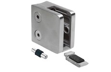 Držák skla 45x45x26mm s podpěrou a kolíkem, sklo 6-10.76mm - aisi304, na trubku 42,4, brus