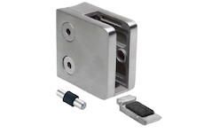Držák skla 45x45x26mm s podpěrou a kolíkem, sklo 6-10.76mm - aisi304, na trubku 42,4, lesk