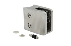 Držák skla 52x52x32mm s podpěrou a kolíkem, sklo 8-12.76mm - aisi304, na trubku 42,4, brus